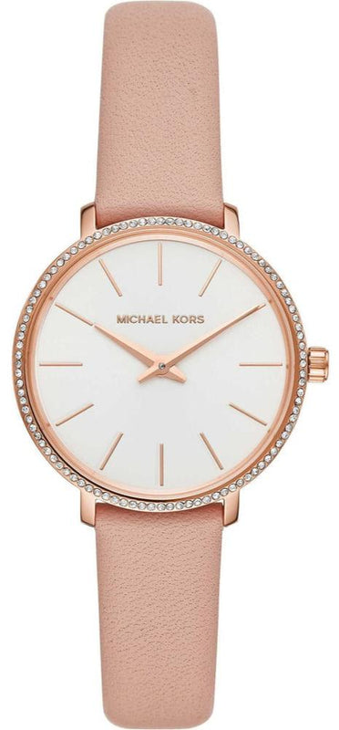 Michael Kors Pyper Analog White Dial Pink Leather Strap Watch For Women - MK2803 Authentic Buy Shop Now