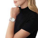 Michael Kors Parker Three Hand Mother of Pearl White Dial Silver Steel Strap Watch For Women - MK4694 Authentic Buy Shop Now
