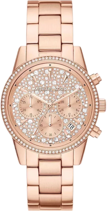 Michael Kors Ritz Chronograph Rose Gold Dial Rose Gold Steel Strap Watch For Women - MK7302 Authentic Buy Shop Now