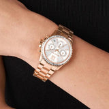 Michael Kors Everest Chronograph Silver Dial Rose Gold Steel Strap Watch For Women - MK7213 Authentic Buy Shop Now