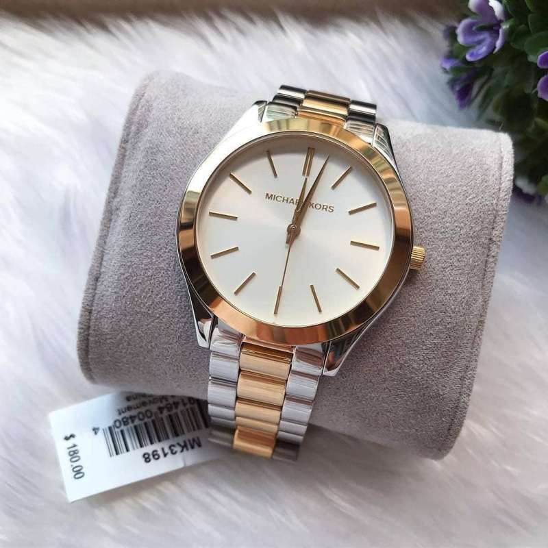 Michael Kors Slim Runway White Dial Two Tone Watch for Women - MK3204B Authentic Buy Shop Now