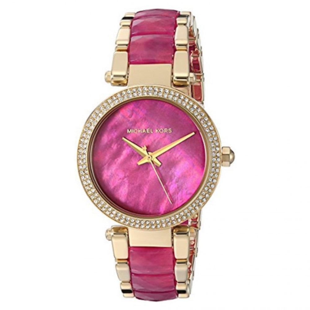 Michael Kors Parker Pink Mother of Pearl Dial Two Tone Steel Strap Watch for Women - MK6490 Authentic Buy Shop Now