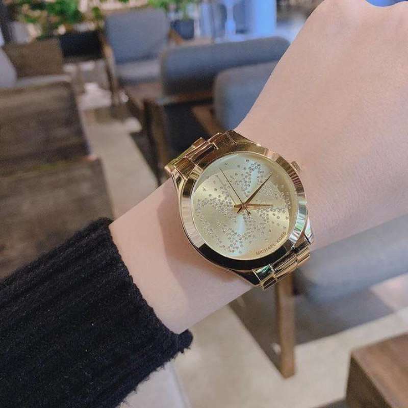 Michael Kors Slim Runway Gold Dial Gold Steel Strap Watch for Women - MK3590 Authentic Buy Shop Now