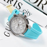 Michael Kors Sidney Multifunction Analog White Dial Turquoise Silicone Strap Watch For Women - MK7246 Authentic Buy Shop Now