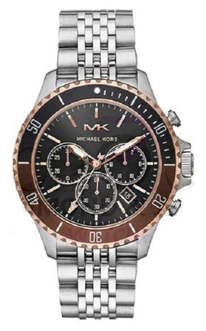 Michael Kors Bayville Chronograph Black Dial Silver Steel Strap Watch For Men - MK8725 Authentic Buy Shop Now