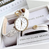 Michael Kors Pyper Quartz Silver Dial White Leather Strap Watch For Women - MK1037 Authentic Buy Shop Now