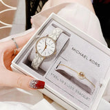 Michael Kors Pyper Quartz Silver Dial White Leather Strap Watch For Women - MK1037 Authentic Buy Shop Now
