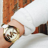 Michael Kors Slim Runway Quartz Gold Dial White Leather Strap Watch For Women - MK2389 Authentic Buy Shop Now
