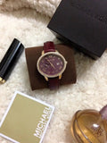 Michael Kors Whitley Quartz Burgundy Dial Burgundy Leather Strap Watch For Women - MK2430 Authentic Buy Shop Now