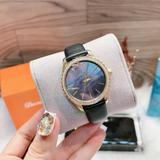 Michael Kors Layton Three Hand Mother of Pearl Black Dial Black Leather Strap Watch For Women - MK2911 Authentic Buy Shop Now