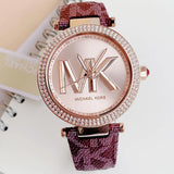 Michael Kors Parker Rose Gold Dial Maroon Leather Strap Watch For Women - MK2974 Authentic Buy Shop Now