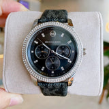 Michael Kors Tibby Chronograph Black Dial Black Leather Strap Watch For Women - MK2976 Authentic Buy Shop Now