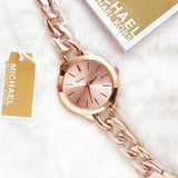Michael Kors Slim Runway Rose Gold Dial Rose Gold Steel Strap Watch for Women - MK3223 Authentic Buy Shop Now
