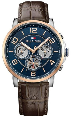 Tommy Hilfiger Keagan Chronograph Blue Dial Brown Leather Strap Watch for Men - 1791290 Authentic Buy Shop Now