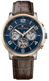 Tommy Hilfiger Keagan Chronograph Blue Dial Brown Leather Strap Watch for Men - 1791290 Authentic Buy Shop Now