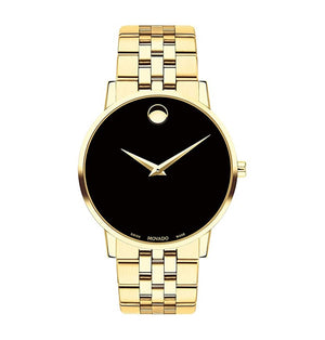 Movado Museum Classic Quartz Black Dial Gold Steel Strap Watch for Men - 0607203 Authentic Buy Shop Now