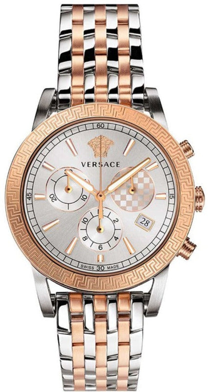 Versace Sport Tech Chronograph While Dial Two Tone Steel Strap Watch for Men - VELT00319 Authentic Buy Shop Now
