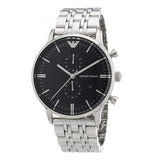 Emporio Armani Chronograph Black Dial Silver Steel Strap Watch For Men - AR0389 Authentic Buy Shop Now