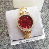 Michael Kors Darci Quartz Mother of Pearl Red Dial Gold Steel Strap Watch For Women - MK3583 Authentic Buy Shop Now