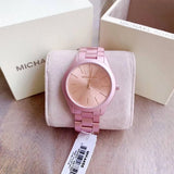 Michael Kors Slim Runway Pink Dial Pink Steel Strap Watch For Women - MK4456 Authentic Buy Shop Now