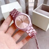 Michael Kors Slim Runway Pink Dial Pink Steel Strap Watch For Women - MK4456 Authentic Buy Shop Now