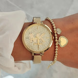 Michael Kors Parker Crystals Gold Dial Gold Steel Strap Watch For Women - MK4469 Authentic Buy Shop Now