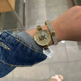 Michael Kors Parker Crystals Gold Dial Gold Steel Strap Watch For Women - MK4469 Authentic Buy Shop Now