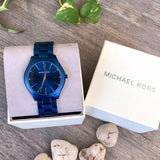Michael Kors Slim Runway Quartz Blue Dial Blue Steel Strap Watch For Women - MK4503 Authentic Buy Shop Now