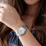 Michael Kors Liliane Three Hand Mother of Pearl White Dial Silver Steel Strap Watch For Women - MK4556 Authentic Buy Shop Now