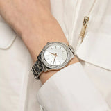 Michael Kors Liliane Three Hand Mother of Pearl White Dial Silver Steel Strap Watch For Women - MK4556 Authentic Buy Shop Now