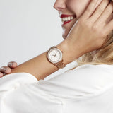 Michael Kors Lilane Three Hand Mother of Pearl White Dial Rose Gold Steel Strap Watch For Women - MK4557 Authentic Buy Shop Now