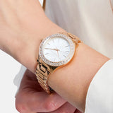 Michael Kors Lilane Three Hand Mother of Pearl White Dial Rose Gold Steel Strap Watch For Women - MK4557 Authentic Buy Shop Now