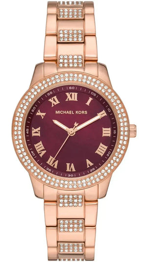 Michael Kors Tibby Multifunction Crystals Maroon Dial Rose Gold Steel Strap Watch for Women - MK4685 Authentic Buy Shop Now