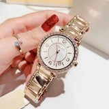 Michael Kors Parker Three-Hand Mother of Pearl White Dial Rose Gold Steel Strap Watch For Women - MK4695 Authentic Buy Shop Now