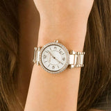 Michael Kors Parker Three-Hand Mother of Pearl White Dial Rose Gold Steel Strap Watch For Women - MK4695 Authentic Buy Shop Now