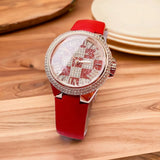 Michael Kors Camille Three Hand Crystals Rose Gold Dial Red Leather Strap Watch For Women - MK4701 Authentic Buy Shop Now
