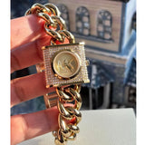 Michael Kors Chain Lock Pave Gold Dial Gold Steel Strap Watch For Women - MK4711 Authentic Buy Shop Now