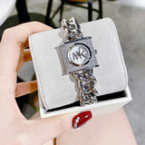 Michael Kors Chain Lock Pave Silver Dial Silver Steel Strap Watch For Women - MK4718 Authentic Buy Shop Now