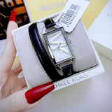 Michael Kors Empire Three-Hand Silver Dial Black Leather Strap Watch For Women - MK4722 Authentic Buy Shop Now