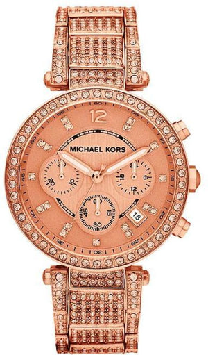 Michael Kors Uptown Glam Parker Chronograph Rose Gold Dial Steel Strap Watch for Women - MK5663 Authentic Buy Shop Now