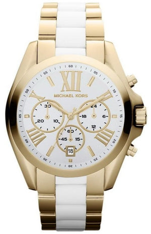 Michael Kors Bradshaw Chronograph White Dial Two Tone Steel Strap Watch For Women - MK5743 Authentic Buy Shop Now