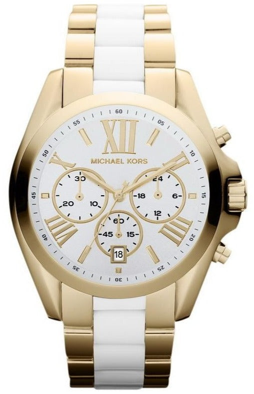 Michael Kors Bradshaw Chronograph White Dial Two Tone Steel Strap Watch For Women - MK5743 Authentic Buy Shop Now
