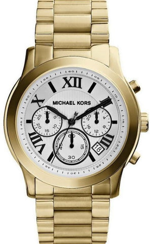 Michael Kors Cooper Chronograph White Dial Gold Steel Strap Watch For Women - MK5916 Authentic Buy Shop Now