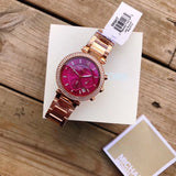 Michael Kors Parker Chronograph Purple Dial Rose Gold Steel Strap Watch For Women - MK6417 Authentic Buy Shop Now