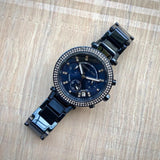 Michael Kors Parker Chronograph Blue Dial Blue Steel Strap Watch For Women - MK6418 Authentic Buy Shop Now