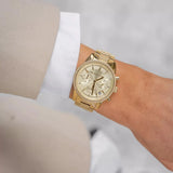 Michael Kors Ritz Chronograph Gold Dial Gold Steel Strap Watch For Women - MK6597 Authentic Buy Shop Now