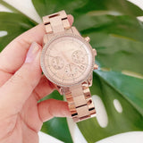 Michael Kors Ritz Chronograph Rose Gold Dial Rose Gold Steel Strap Watch For Women - MK6598 Authentic Buy Shop Now