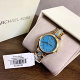 Michael Kors Petite Runway Mercer Blue Dial Gold Steel Strap Watch For Women - MK6673 Authentic Buy Shop Now