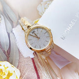 Michael Kors Runway Mercer Crystals Silver Dial Gold Steel Strap Watch For Women - MK6715 Authentic Buy Shop Now