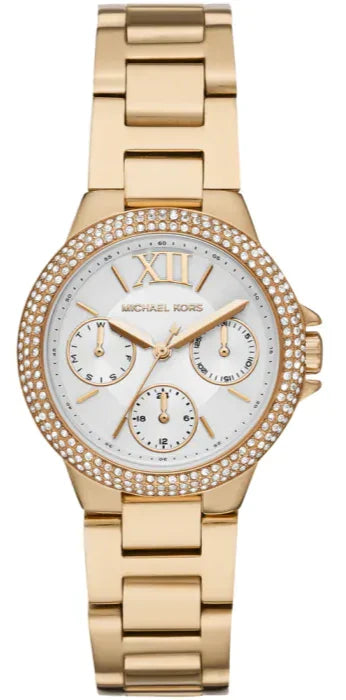 Michael Kors Mini Camille Chronograph White Dial Rose Gold Steel Strap Watch For Women - MK6844 Authentic Buy Shop Now